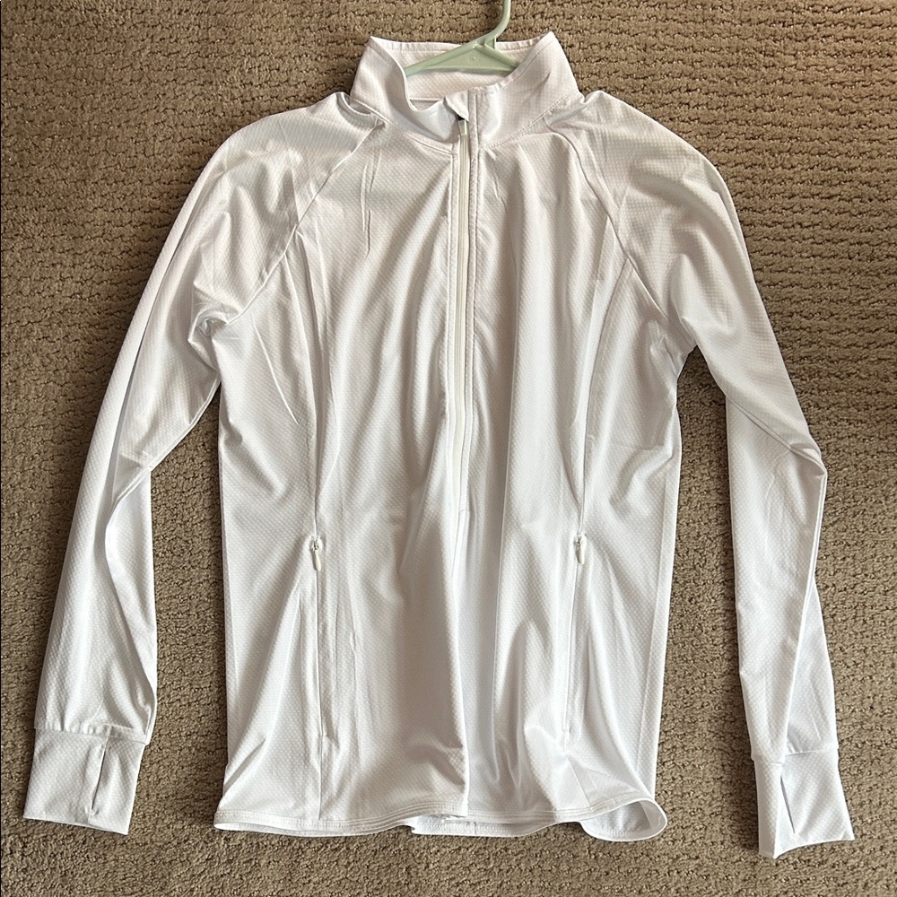 White Long Sleeve Zip Up Active Top